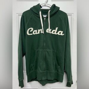Canadiana Green Full Zip Hoodie Canada Script Logo L/G Casual